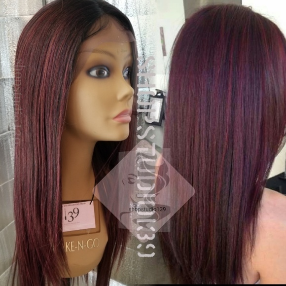 Human hairburgundy ombre lace front wi